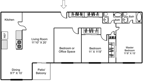 a floor plan of a house with a bedroom and a living room